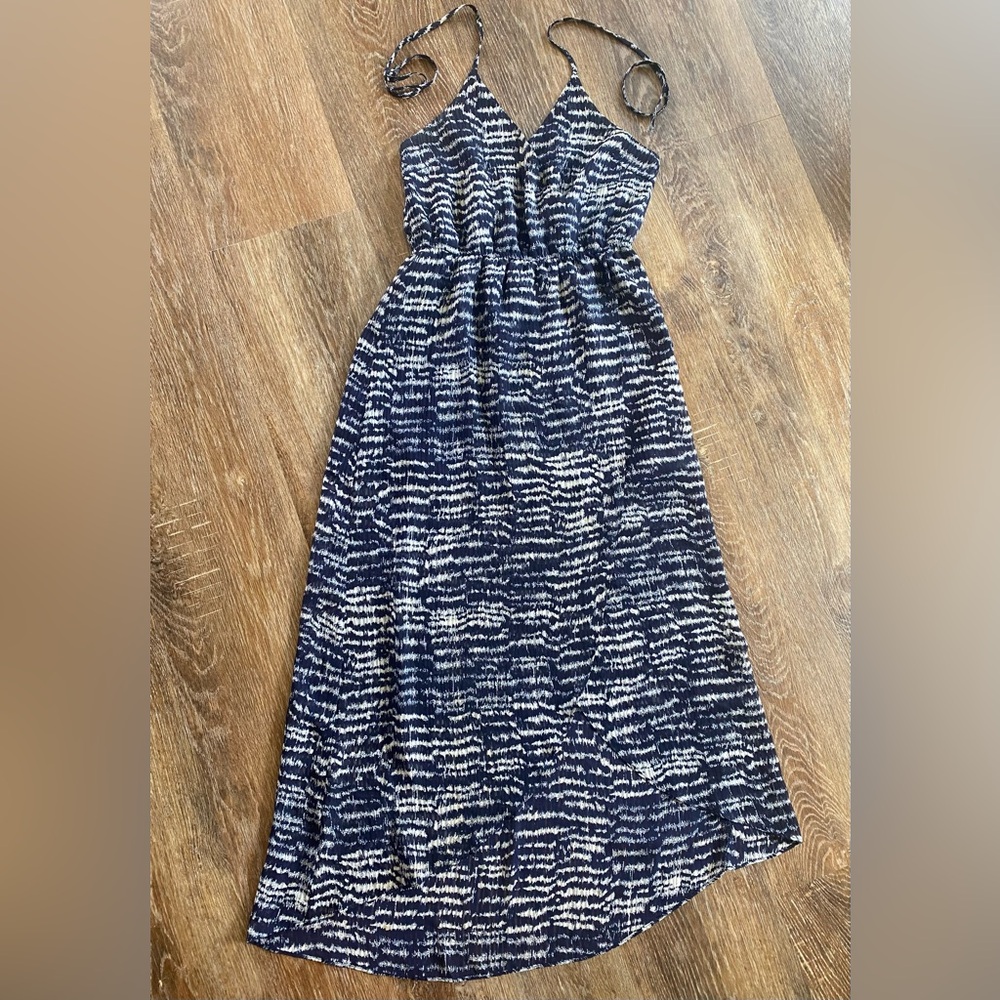 Under Skies Navy and White Striped Maxi Halter Dress